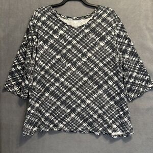 Catherines‎ Suprema Collection 3/4 Sleeve Top Plus Size 3X Black Plaid Stretch